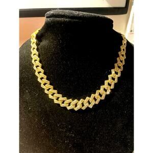 mens cuban link chunky bling chain necklace iced out hip-hop blue 18”